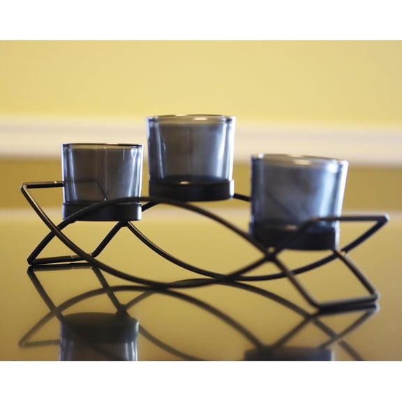 Seraphic Iron Arch Table Centerpiece Decorations Tealight Votive Candle Holder for Weddings, Patio, Kitchen, Dining Room, and Coffee Tables, Black, Clear Chunky 5 Cups