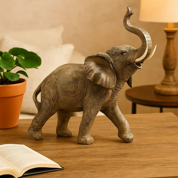 Seraphic Large 13" African Elephant Statue Gifts for Women, Big Elephant Decor Scuplture with Trunk Up for Home DEcor