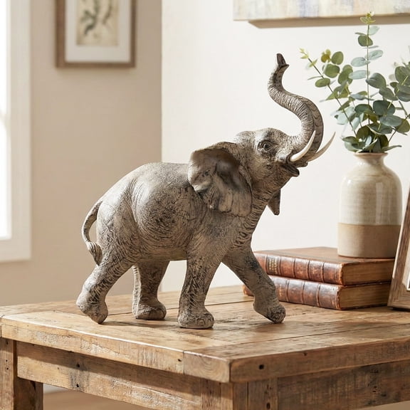 Seraphic Large 13" African Elephant Statue Gifts for Women, Big Elephant Decor Scuplture with Trunk Up for Home DEcor