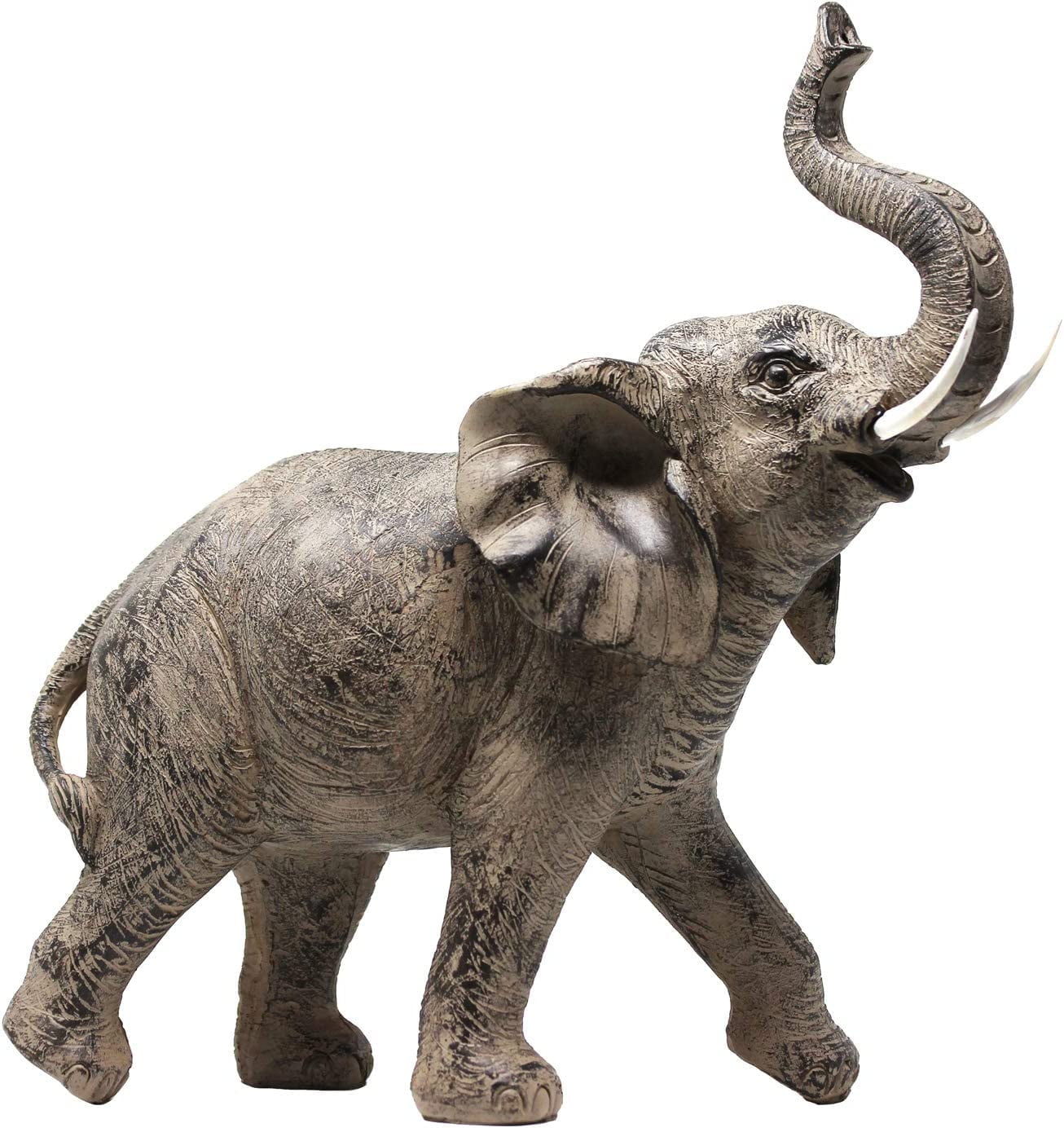 Large Painted Resin Elephant Statue with Trunk Up