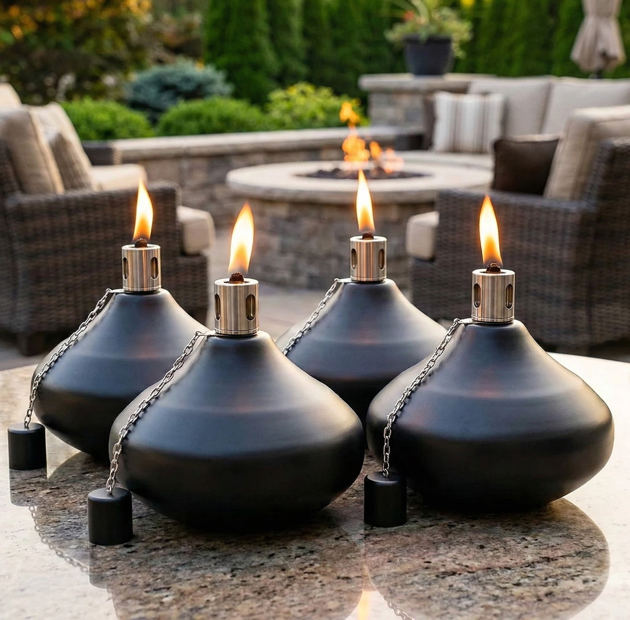 Table Top Torch Seraphic Metal Tiki Torches for Outside - Large Citronella 30oz Table ...