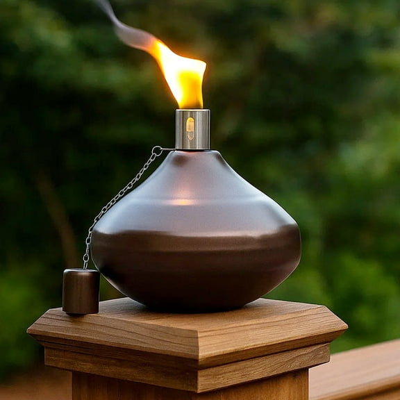 Seraphic Metal Tiki Torches for Outside - Large Citronella 30oz Table Top Torch, Rustic Brown