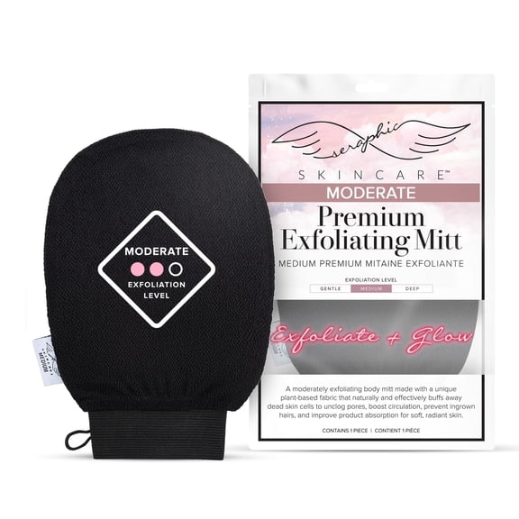 Seraphic Skincare Medium Premium Exfoliating Mitt for Body – 100% Vegan Viscose Traditional Body Scrub Glove Kessa Korean Washcloth – Body Exfoliator Self-Tan Removal & Keratosis Pilaris