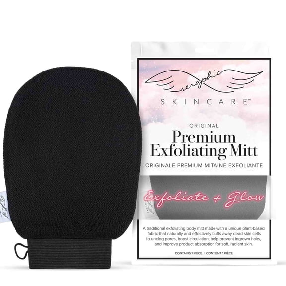 Seraphic Skincare (Original) Premium Exfoliating Mitt for Body (1pc) 100% Vegan Viscose Traditional Body Scrub Glove Kessa Korean Washcloth Body Exfoliator for Self-Tan Removal & Keratosis Pilari