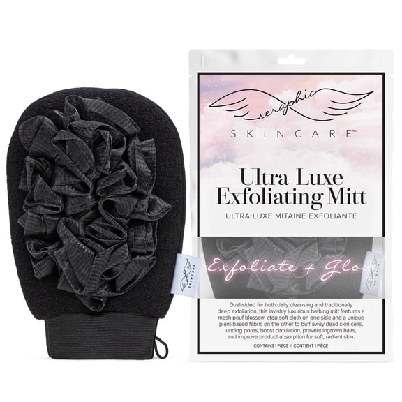 Seraphic Skincare Ultra-Luxe Exfoliating Mitt – All-In-One Shower Glove Kessa – Traditional Deep Korean Exfoliation & Gentle Cleansing – 100% Vegan Viscose Body Exfoliator, Loofah & Washcloth
