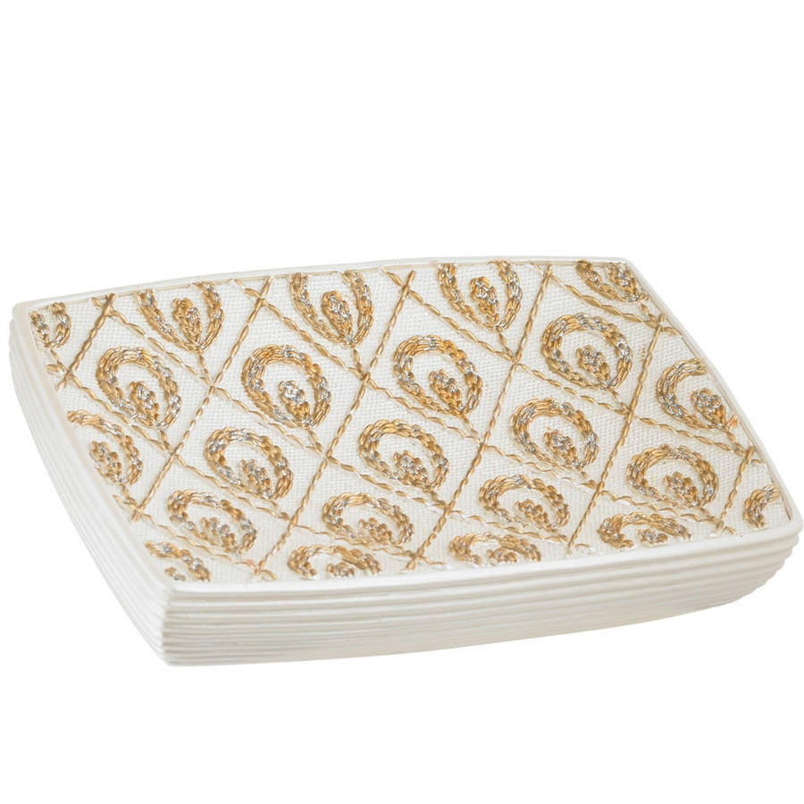Seraphina Gold and White Oval Plastic Soap Dish Set