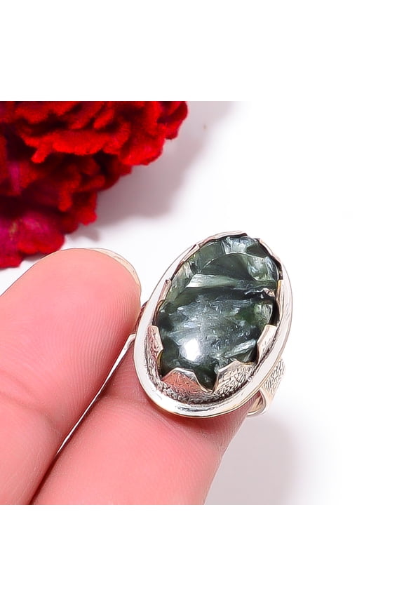 Seraphinite - Russia Designer Handmade 925 Sterling Silver Ring S.7 R97817, Christmas Gift