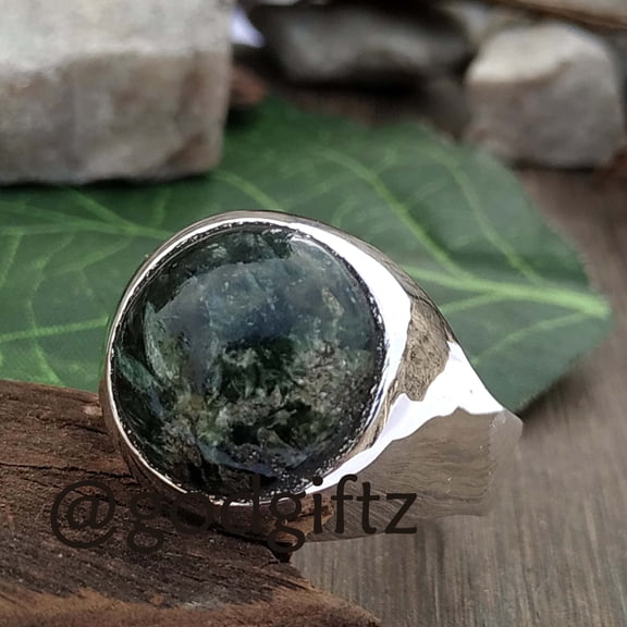 Seraphinite Signet Ring: Handmade 925 Sterling Silver Men's Ring