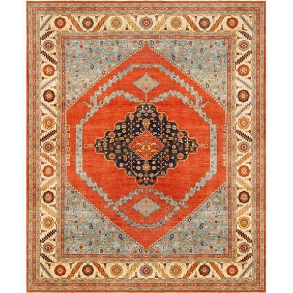 Serapi Collection Hand-Knotted Lamb's Wool Area Rug- Rust - 12' 1' X 15' 1'