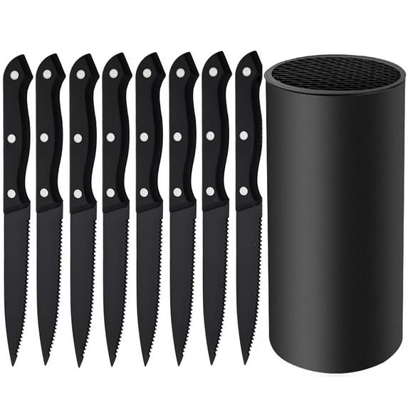 Steak Knives Set of 8 with Holder,Stainless Steel Serrated Kitchen Knives 6-Piece Cutting Knife in Knife Block, Dishwasher Safe