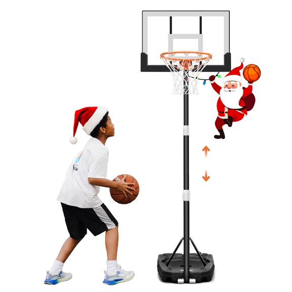 KFFKFF Portable Basketball Hoop with Adjustable Height, 5.2 to 6.9 ft ...
