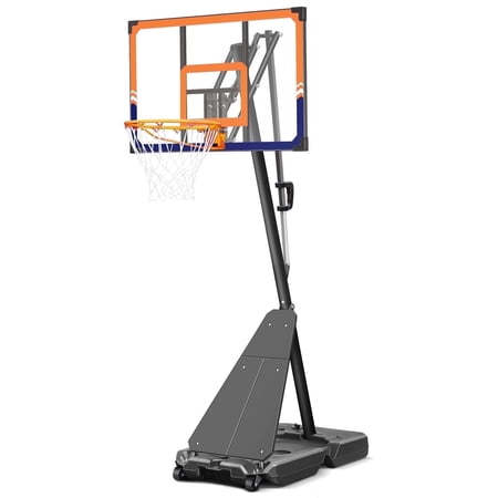 Seray Basketball Hoop with 4.8-10 feet Height Adjustable for Kids/Adults, Portable Basketball Goal with 44 inch Backboard and 2 Wheels for Outdoor/Indoor Sports