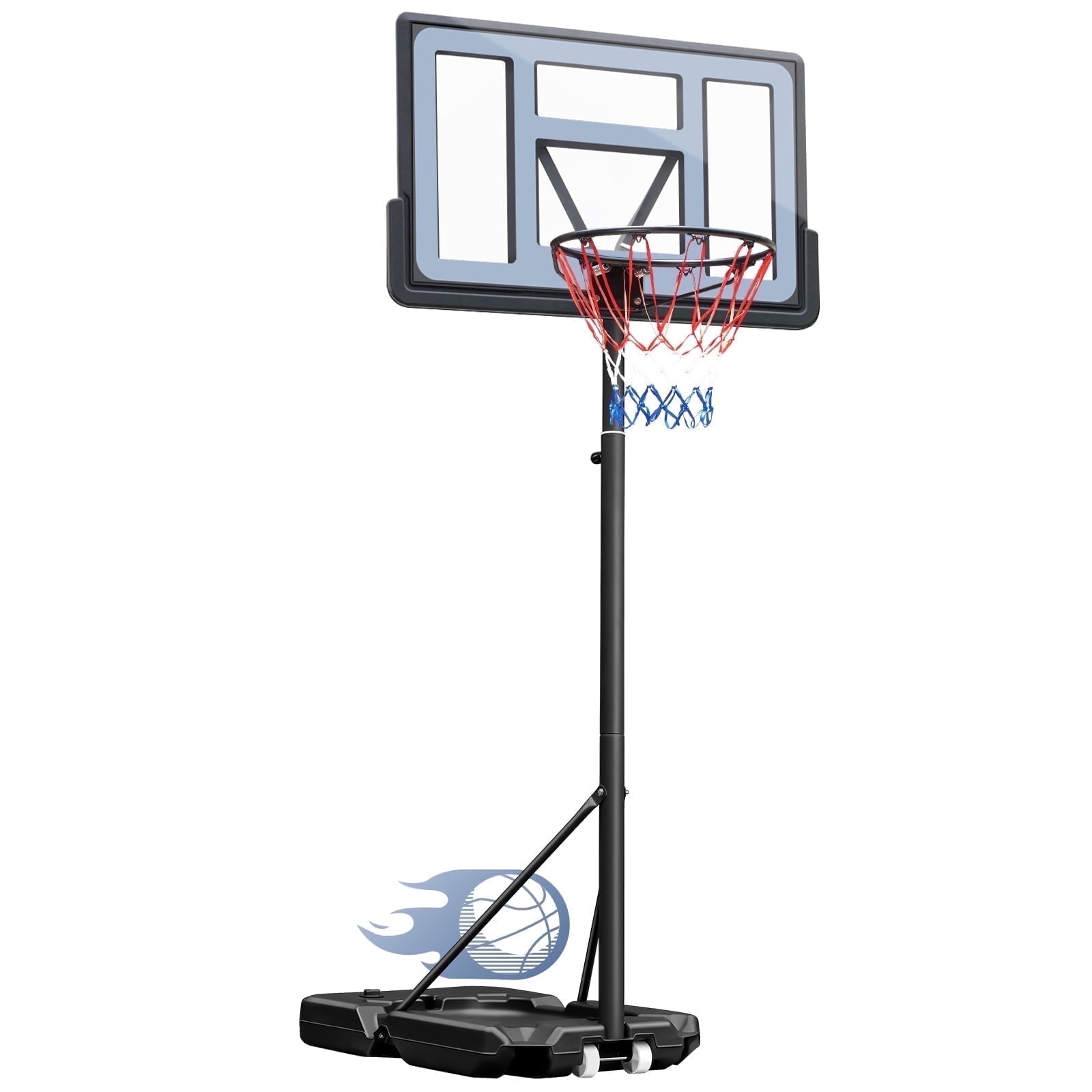 SERAY Basketball Hoop with 44 inch Backboard and 2 Wheels, Basketball Hoop Outdoor 3.8-10 feet Adjustable Height for Kids/Adults Outdoor/Indoor Sports