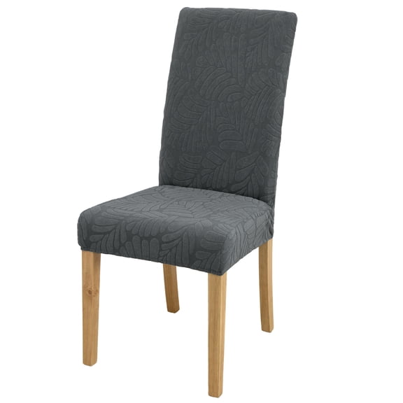 Serbasic Stretch Jacquard Dining Chair Covers 1 Pack, Large Leaf Patterned Parsons Chair Covers, Removable Washable Dining Room Chair Protector Slipcovers for Kitchen, Party, Home Decor, Gray