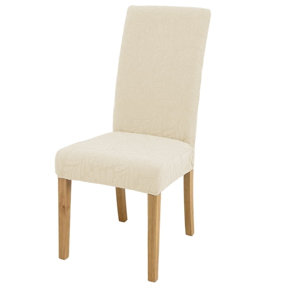 Serbasic Stretch Jacquard Dining Chair Covers 1 Pack, Large Leaf Patterned Parsons Chair Covers, Removable Washable Dining Room Chair Protector Slipcovers for Kitchen, Party, Home Decor, Beige