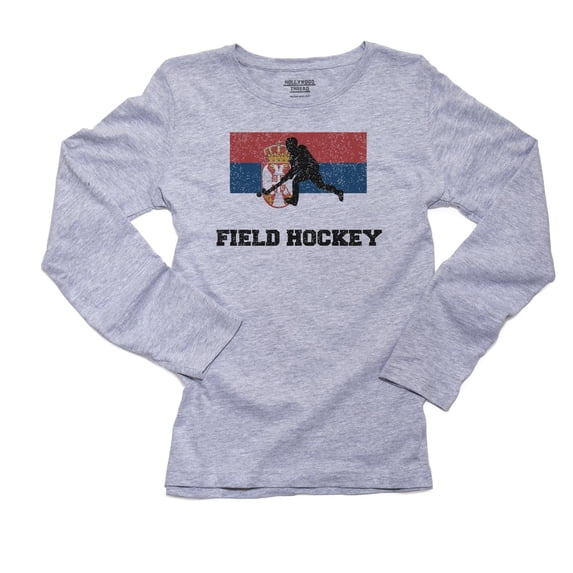 Serbia Olympic - Field Hockey - Flag - Silhouette Women's Long Sleeve Grey T-Shirt