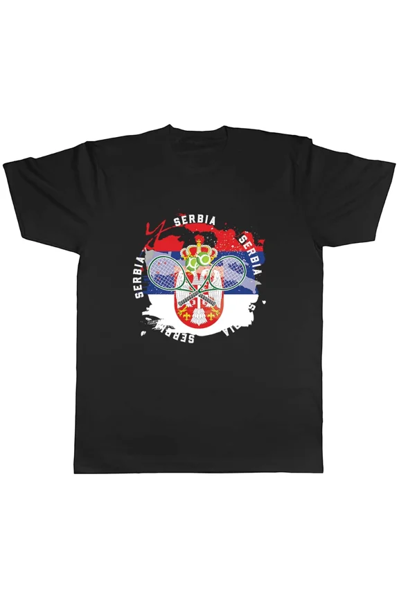 Serbia Tennis Flag Map Rackets Unisex T-Shirt, S-5XL