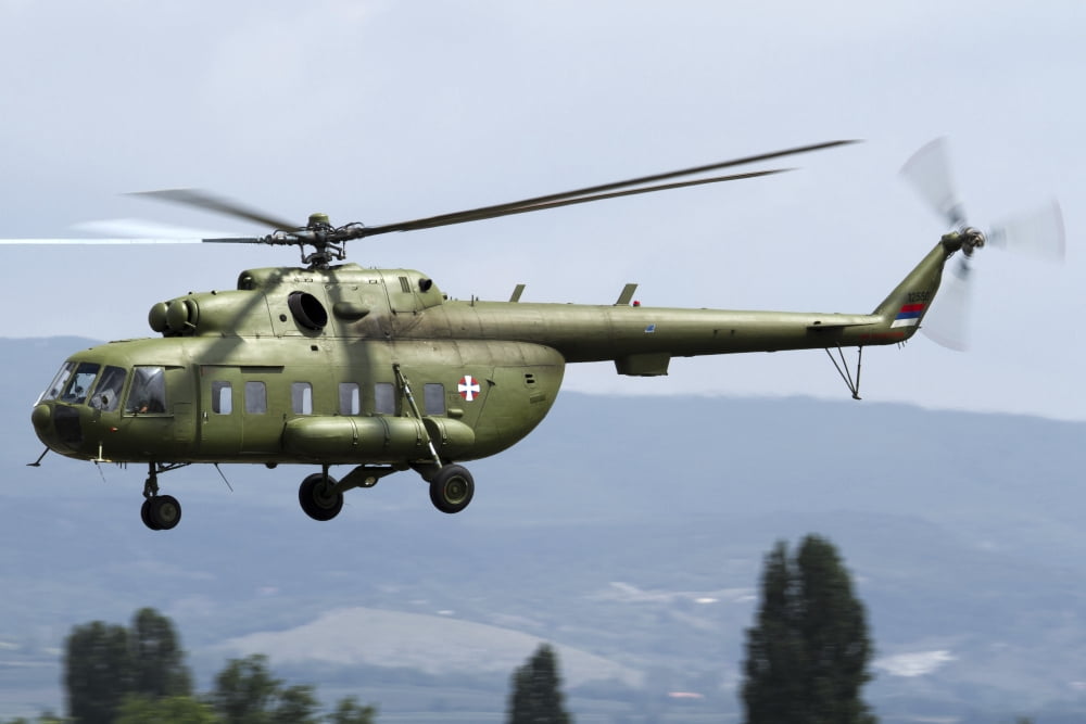Serbian Air Force Mi-17 helicopter in flight over Serbia Canvas Art - Anton BalakchievStocktrek Images (18 x 12)