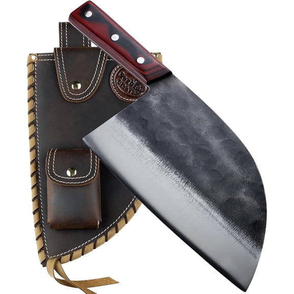 Serbian Cleaver Chef Knife Full Handforged Kitchen Knife Carbon Steel Butcher With Sheath