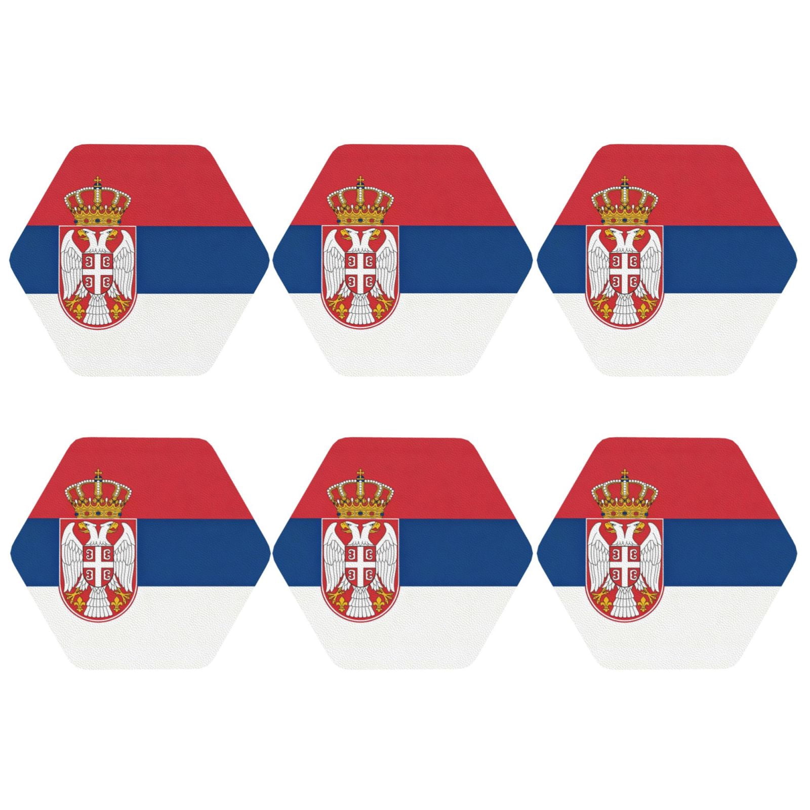 Serbian Flag Leather Drinks Coasters Suitable for Various Cups Set of 6 ...