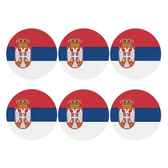 Serbian Flag Leather Drinks Coasters Suitable for Various Cups Set of 6 Round Shape