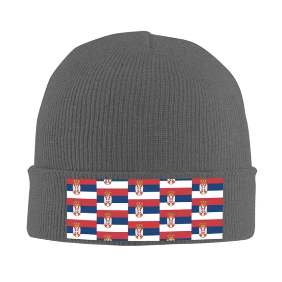 Serbian Flag Winter Beanie Hats for Men Women Warm Cozy Knitted Cuffed Skull Cap Deep Heather
