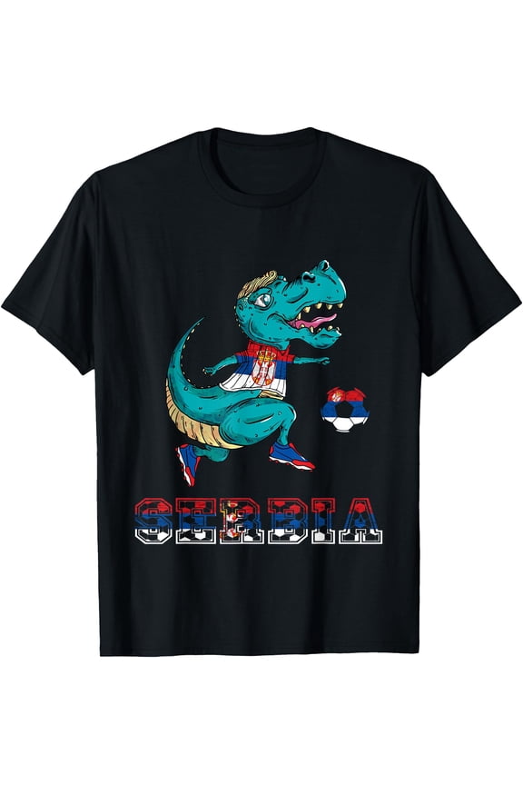Serbian Football Serbian Roots Serbia Flag Dino T-Rex Serbia T-Shirt