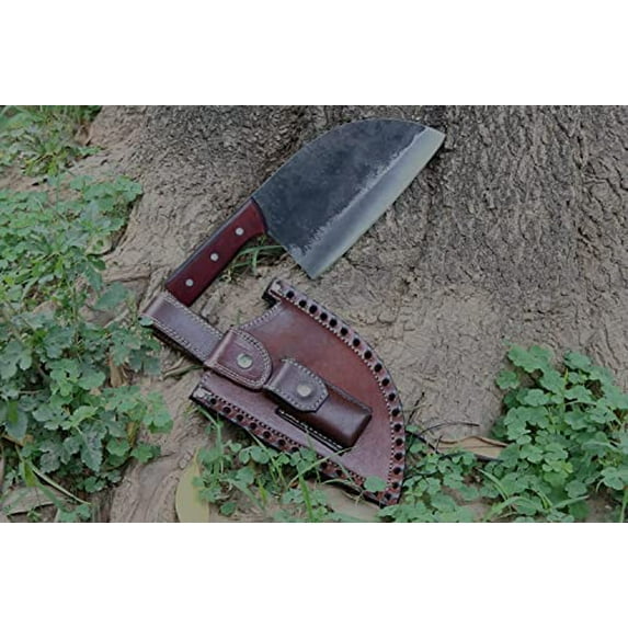 Serbian® Razor Sharp Cleaver Handforged Carbon Steel Chef Knife 3-layer with Leather Sheath