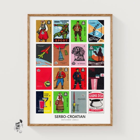 Serbo Croatian Matchbox Typography Grid Wall Art Decor Unframed Paper Print