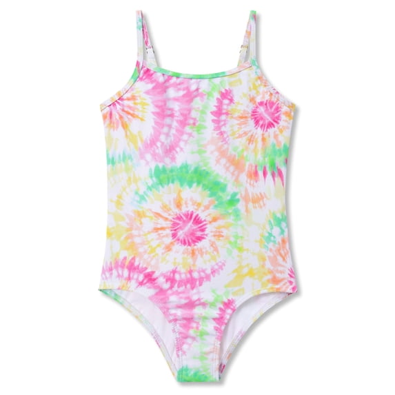 Serdomi Girls Adjustable Double Strap Swimsuit for Toddler Colorful Tie-Dye Spiral Print Bathing Suit Size 5/6