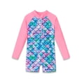 thumbnail image 1 of Serdomi Girls Long Sleeve Rash Guard 1 Piece Swimsuit with Zipper Front Pink Mermaid Scales Print Bathing Suits Size 6X/7, 1 of 7