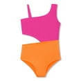 thumbnail image 1 of Serdomi Girls One Piece Rib Knit Swimsuits Color Block Side Cut Beach Sport Bathing Suit with Adjustable Strap Size 14, 1 of 7