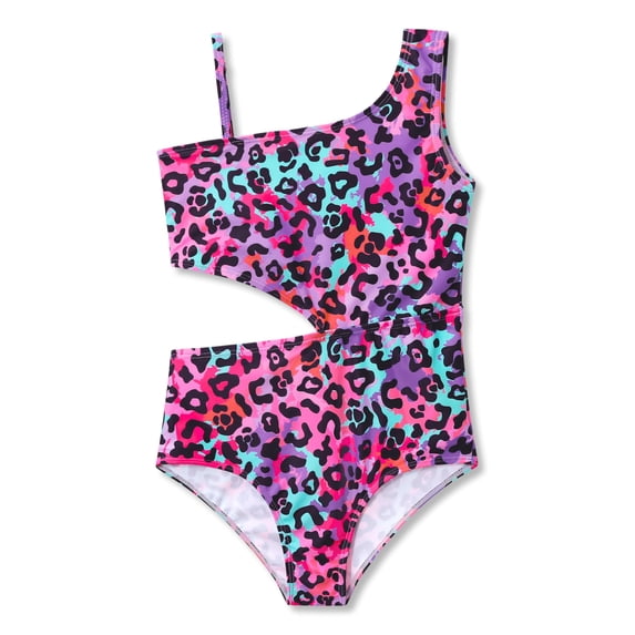 Serdomi Girls One Piece Swimsuit Neon Leopard Print Cutout Bathing Suit for Tweens Size 10