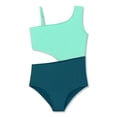 thumbnail image 1 of Serdomi Girls One Piece Swimsuit Trendy Mint Teal Rib Knit Color Block Side-Cutout Bathing Suit for Little & Big Kids Size 14, 1 of 8