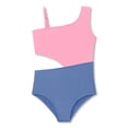 thumbnail image 1 of Serdomi Girls One Piece Swimsuit Trendy Pink Indigo Rib Knit Color Block Side-Cutout Bathing Suit for Little & Big Kids Size 12, 1 of 8