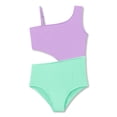 thumbnail image 1 of Serdomi Girls One Piece Swimsuit Trendy Purple Mint Rib Knit Color Block Side-Cutout Bathing Suit for Little & Big Kids Size 10, 1 of 8