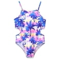 thumbnail image 1 of Serdomi Girls One Piece Swimsuits - Adjustable Straps Side Cut Out Palm Tree Print Bathing Suit for Kid Size 10, 1 of 7