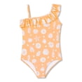 thumbnail image 1 of Serdomi Little Girls Orange Seashell Print One-Piece Swimsuit Asymmetrical Ruffle Bathing Suit Size 10, 1 of 7