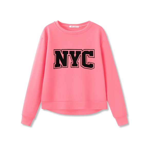 Serdomi Stylish Hot Pink NYC Crop Sweatshirts for Little Girls -Soft Long Sleeve Pullover Shirt Size Size 6