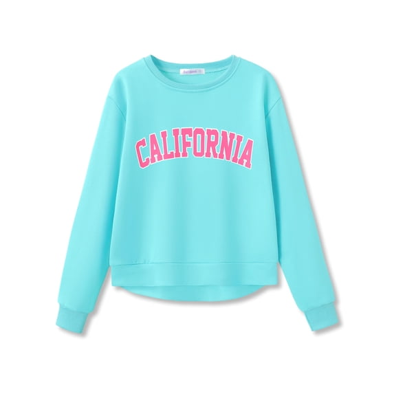 Serdomi Stylish Turquoise California Crop Sweatshirts for Little Girls -Soft Long Sleeve Pullover Shirt Size Size 6