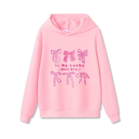 Serdomi Sweatshirts for Little Girls -Soft Long Sleeve Pullover Shirt Stylish Pink Bow Hoodie Size 7/8