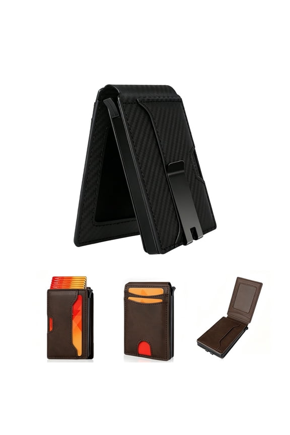 Sereinex MagVault Wallet, Slim Genuine Leather Card Holder with Pop-Up Quick Access Mechanism, Magnetic Cash Clip, ID Window Slot, Ultra-Light Compact Design for Travel, Outdoor Use & Everyday Carry