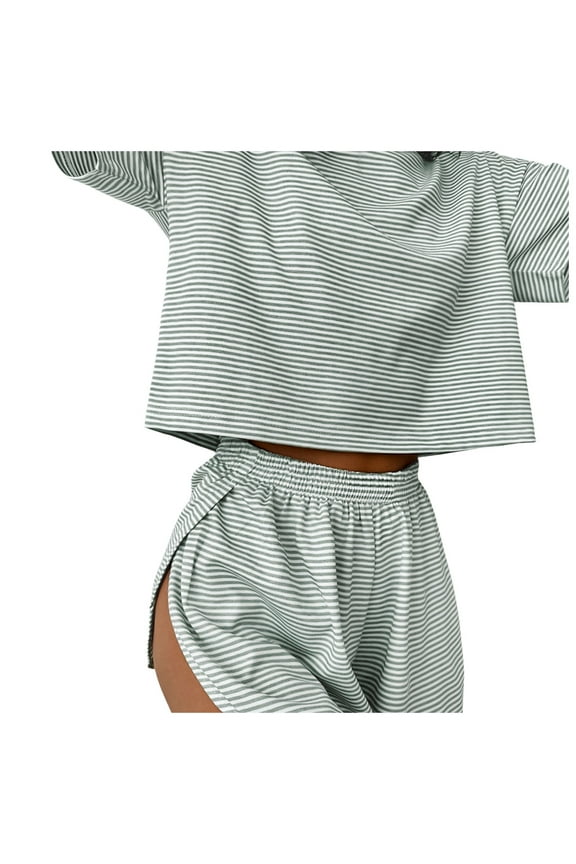 Sereluxe Pajama Set, Sereluxe Soft and Seductive Pajama Set, Side Split Short Pajama Set, Striped Split Short Pajama Set