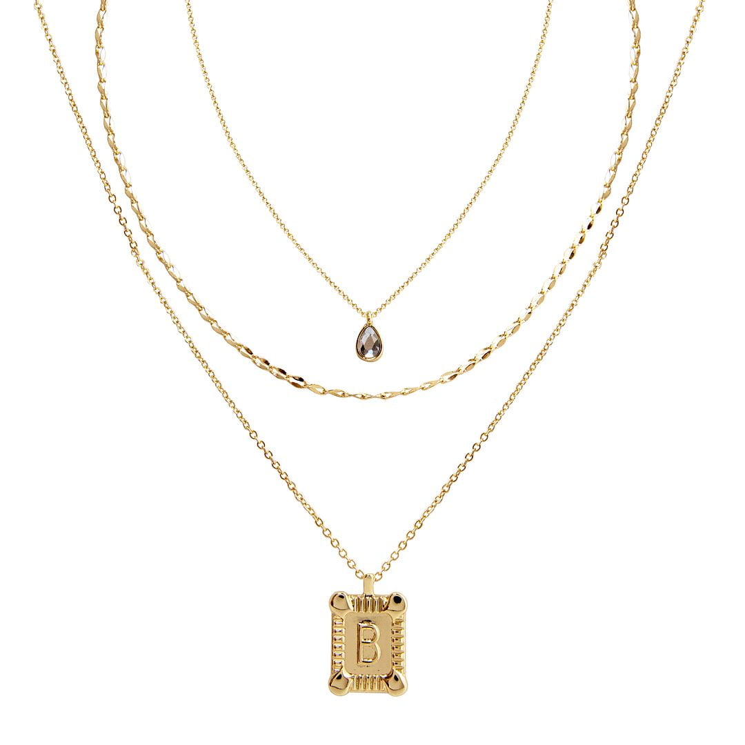 Seren Jewelry Initial Letter "B" Gold Pendant Necklace Set for Women, 3 Pieces