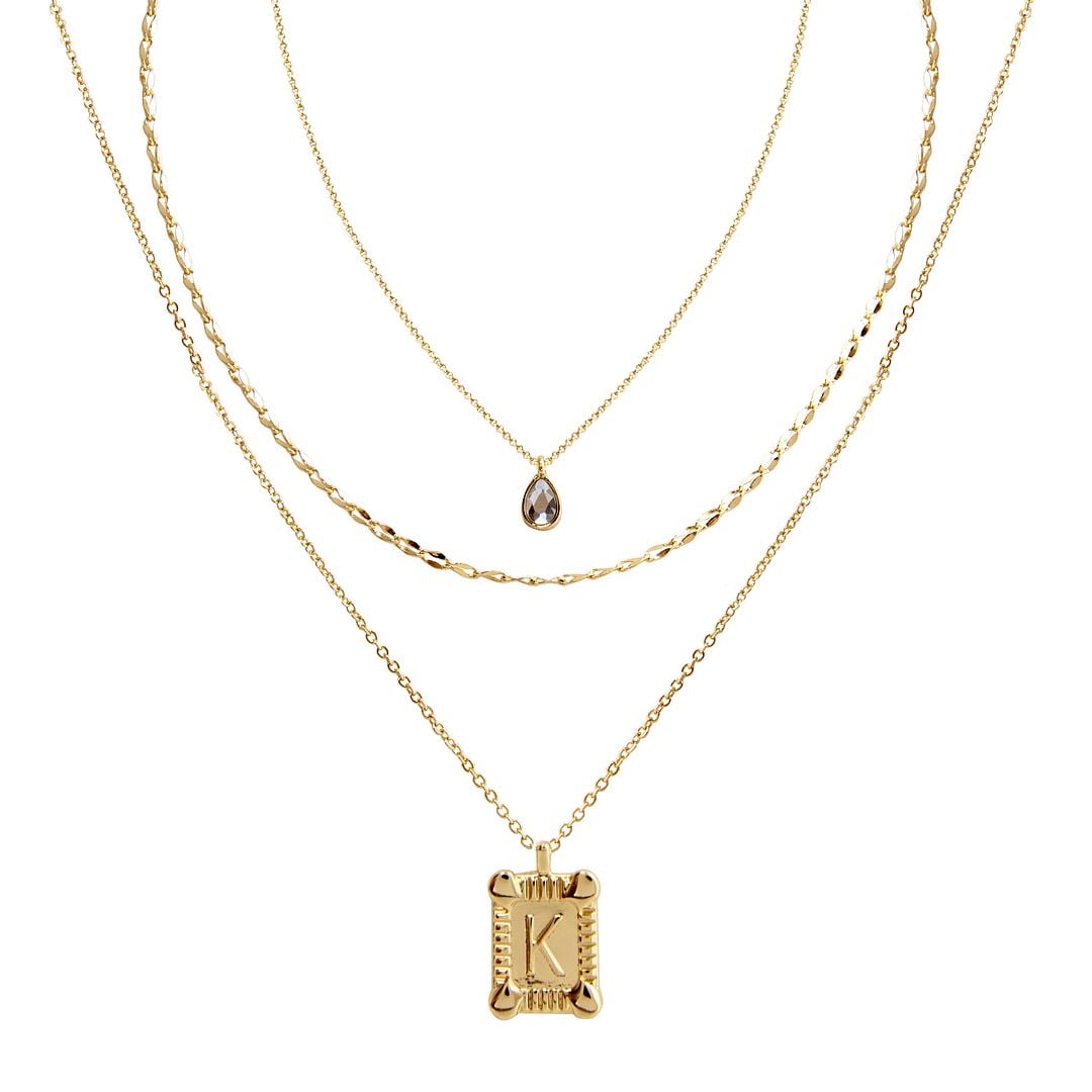Seren Jewelry Initial Letter "K" Gold Pendant Necklace Set for Women, 3 Pieces