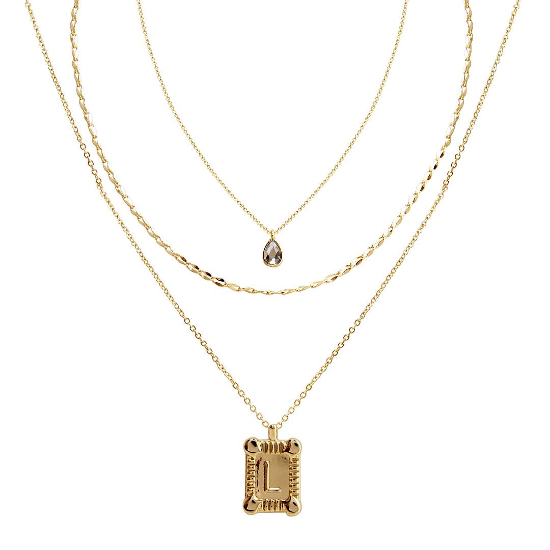 Seren Jewelry Initial Letter "L" Gold Pendant Necklace Set, 3 Pieces