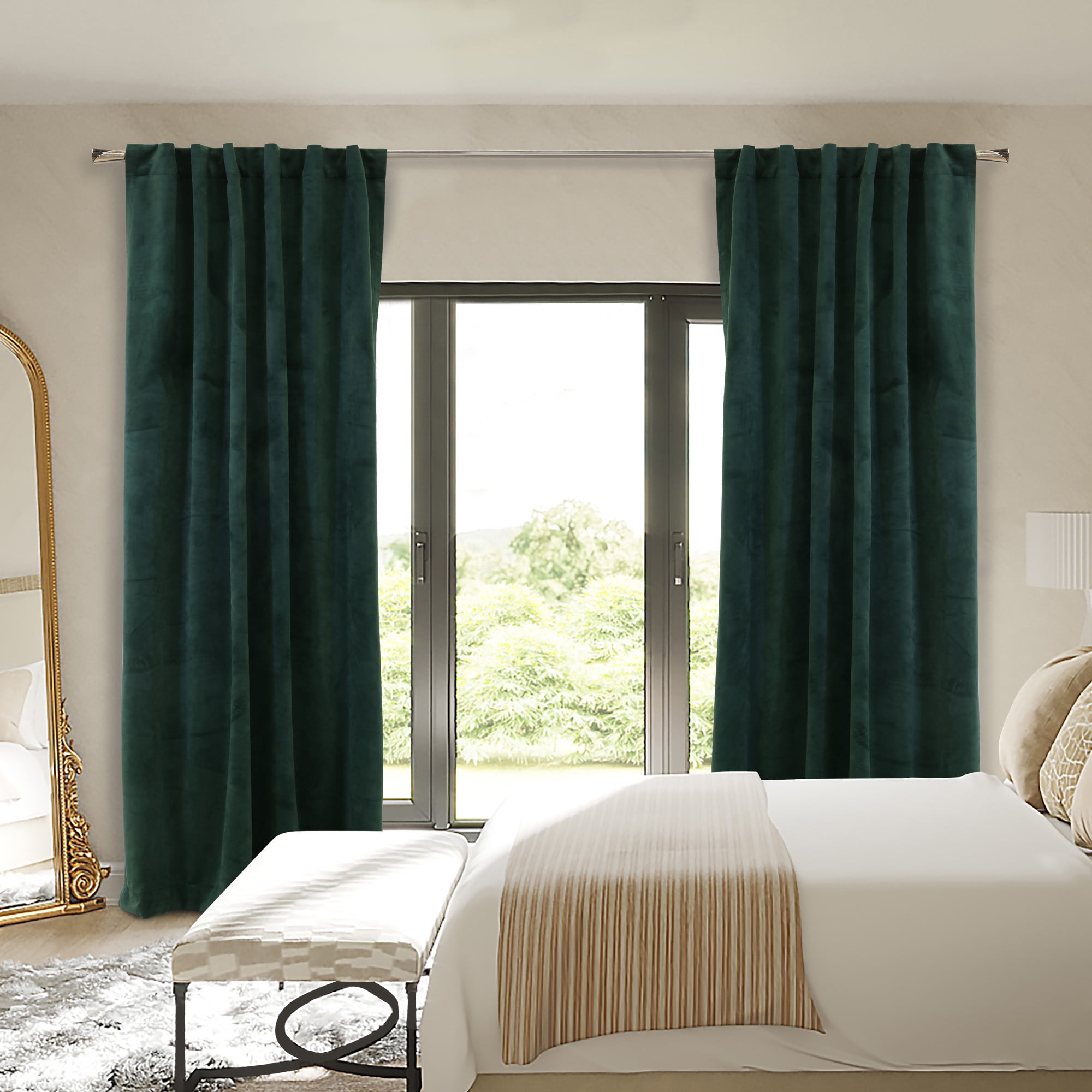 Seren Forest Green Velvet Room Darkening Drapes 50" x 63"