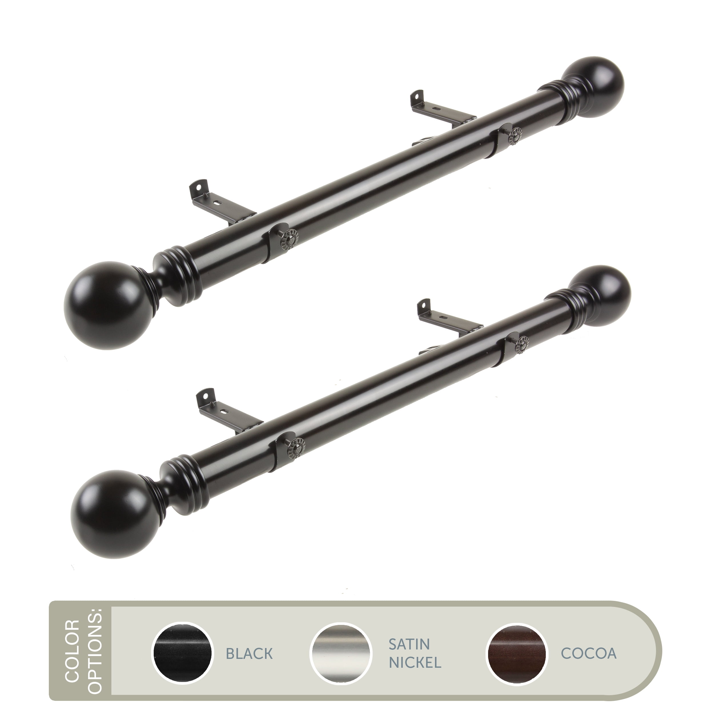 Serena 1.5" Side Curtain Rod 24 inch Long (Set of 2) - Satin Nickel