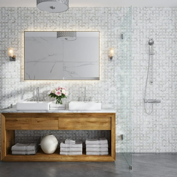 Serena 12x12 White Gray Calacatta Gold, Thassos Mosaic octagon & dot Wall and Floor Tile (5.17 sq ft/case) - 5 Pack