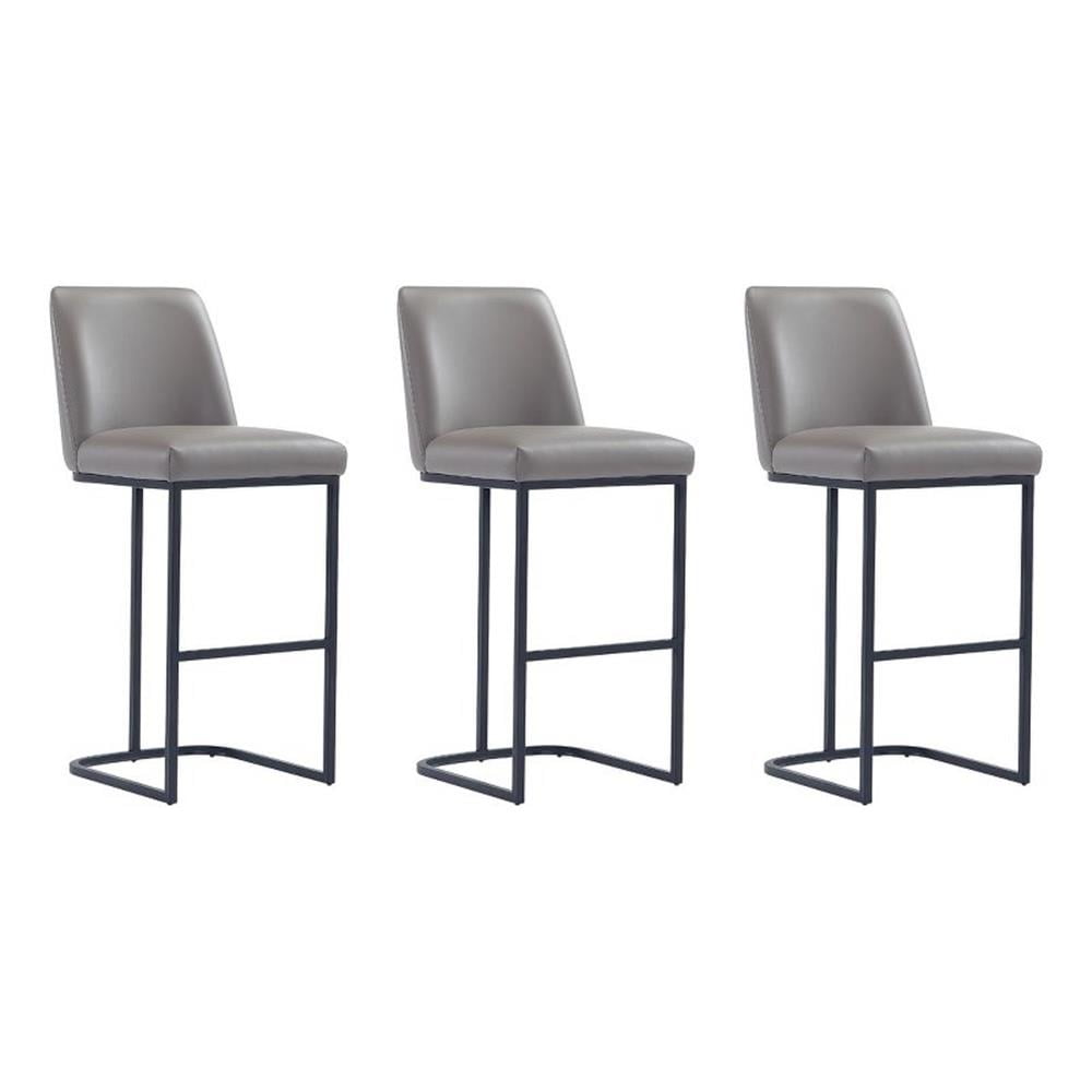 Gray Leatherette and Metal Barstools Set of 3